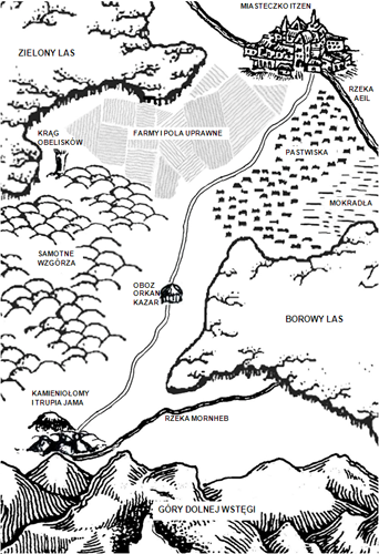 Mapa okolicy wokół obozu pracy Orkan Kazar