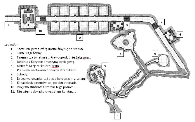 Mapa poziomu więziennego Twierdzy na Skarpie (autor: jeden ze zbiegłych więźniów)